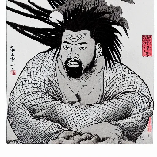 Image similar to ODB from Wu-tang Clan rapping, portrait, style of ancient text, hokusai