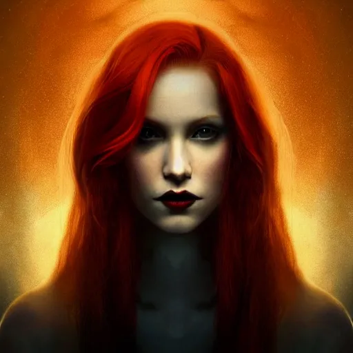 Prompt: majestic gracious regal aristocratic female red haired vampire portrait, atmospheric lighting, painted, seductive, menacing, intricate, volumetric lighting, beautiful, rich deep colours masterpiece, golden hour, sharp focus, ultra detailed, by leesha hannigan, ross tran, thierry doizon, kai carpenter, ignacio fernandez rios