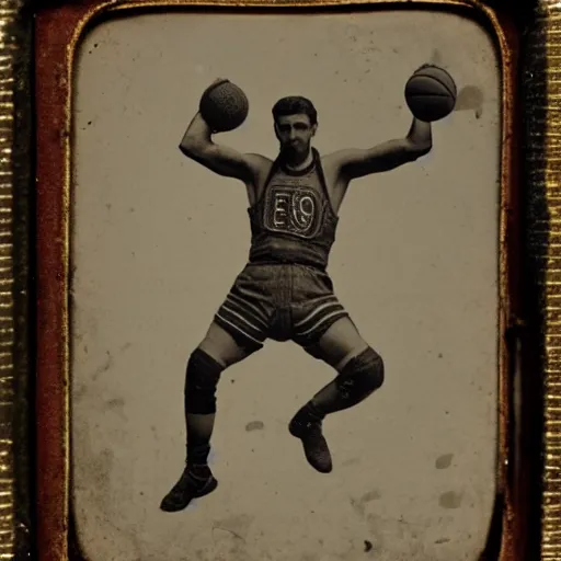 Image similar to Daguerreotype of a Byzantine warrior dunking a basketball into a hoop