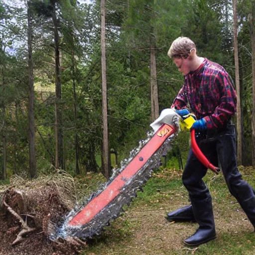 Prompt: Wizard doing chainsaw magic