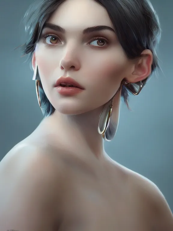 Image similar to beautiful russian girl with short dark hair and septum piercing, thin round earrings, winds of winter, au naturel, hyper detailed, digital art, trending in artstation, cinematic lighting, studio quality, smooth render, octane rendered, concept art, sharp focus, illustration, art by artgerm and greg rutkowski and wlop and krenz cushart