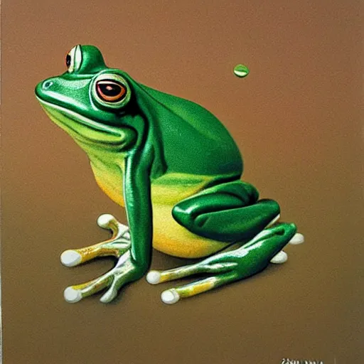 Image similar to zuma frog shooting balls from its mouth, surrealist painting