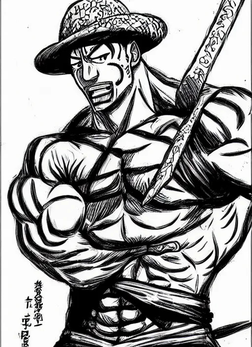 Image similar to dwayne johnson as character in one piece manga, sketch by eiichiro oda