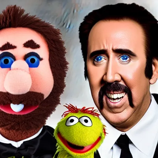 Prompt: nicolas cage as a muppet