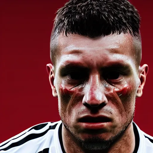 Prompt: ultra - photorealistic, manchester united player cried after degradation, intricate details, sharp focus, perfect baroque like real project, symmetrical realistic, perfect face and anatomy ultra - details, 4 k, uhd, beautiful random content position.