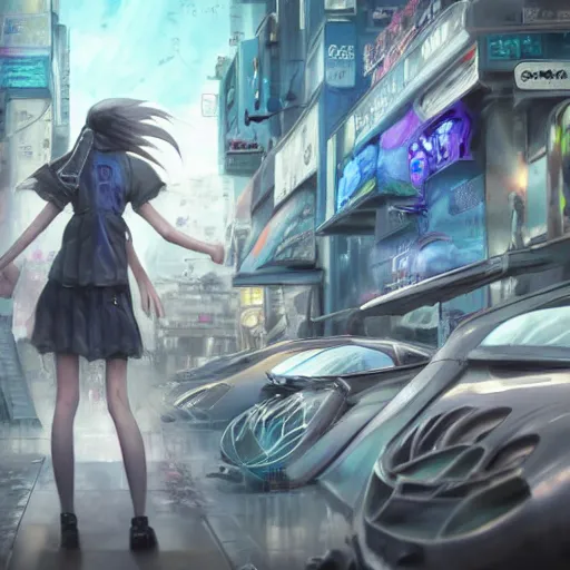 Image similar to dynamic composition, motion, ultra-detailed, incredibly detailed, a lot of details, amazing fine details and brush strokes, colorful and grayish palette, smooth, HD semirealistic anime CG concept art digital painting, watercolor oil painting of Clean and detailed post-cyberpunk sci-fi close-up schoolgirl in asian city in style of cytus and deemo, blue flame, relaxing, calm and mysterious vibes,, by a Chinese artist at ArtStation, by Huang Guangjian, Fenghua Zhong, Ruan Jia, Xin Jin and Wei Chang. Realistic artwork of a Chinese videogame, gradients, gentle an harmonic grayish colors. set in half-life 2, Matrix, GITS, Blade Runner, Neotokyo Source, Syndicate(2012), dynamic composition, beautiful with eerie vibes, very inspirational, very stylish, with gradients, surrealistic, dystopia, postapocalyptic vibes, depth of field, mist, rich cinematic atmosphere, perfect digital art, mystical journey in strange world