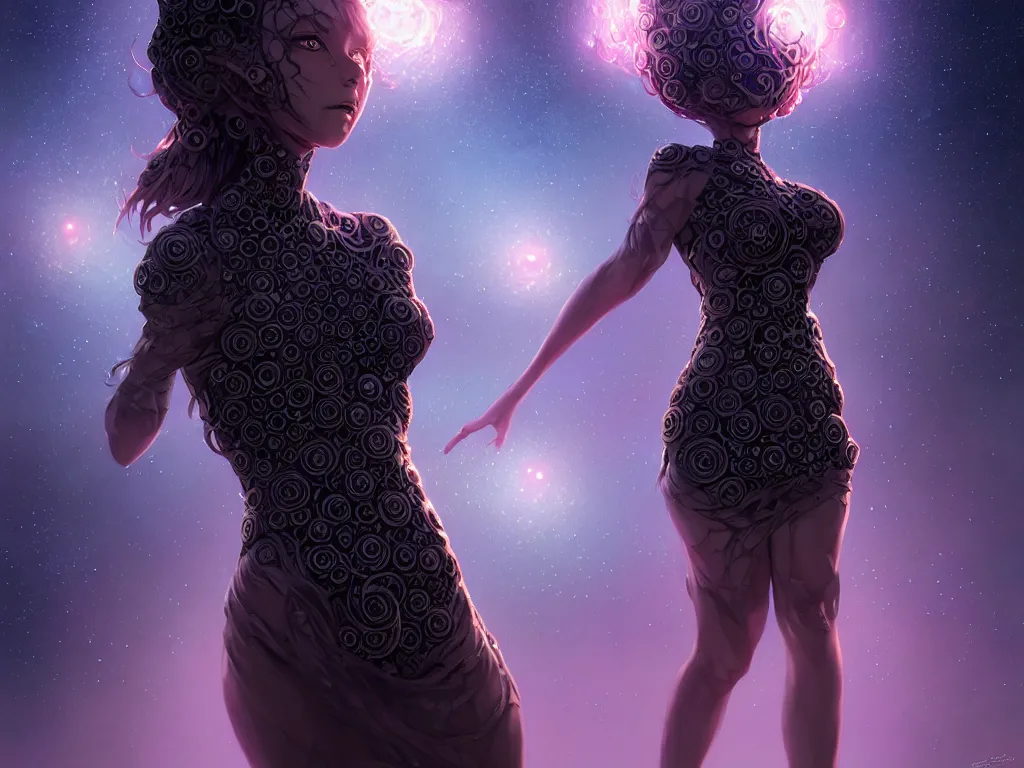 Prompt: azathoth girl wearing a dress made of milky way, conquest the earth, occlusion shadow, specular reflection, rim light, unreal engine, artgerm, artstation, art by hiroaki samura and ilya kuvshinov and ossdraws, intricate, highly detailed 8 k, fantasy illustration, extremely beautiful and aesthetic shape of face and body