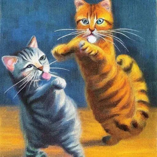 Image similar to cats dancing, Impressionism