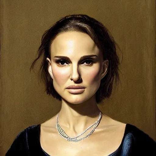 Prompt: natalie portman portrait by rembrandt