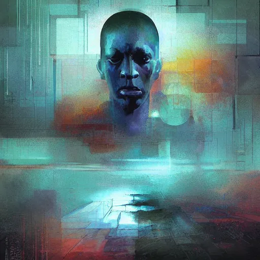 Prompt: a abstract painting of artificial intelligence, digital art, by John Coltrane and Marc Simonetti, Manic, inspired by Greg rutkowski