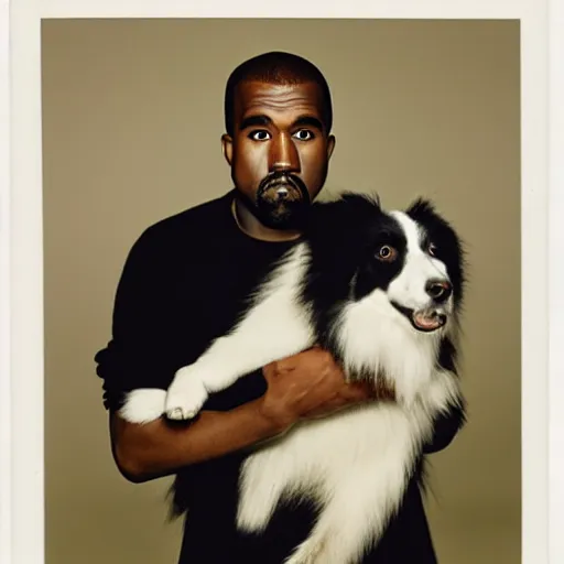 Image similar to Kanye West holding a Border Collie for a 1990s sitcom tv show, Studio Photograph, portrait C 12.0