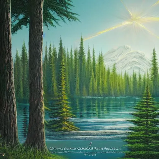 Prompt: summer colossal forest scotch album cover, by bob ross and lawren harris, trending on cgsociety, smooth
