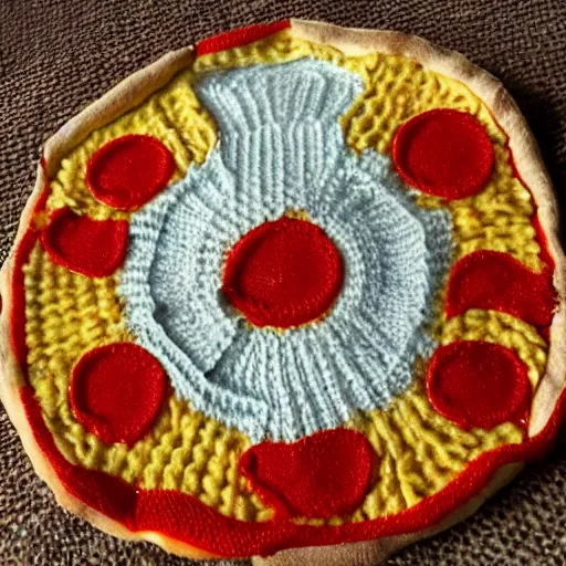 Prompt: knitted pizza slice on the moon, intricate, 8 k
