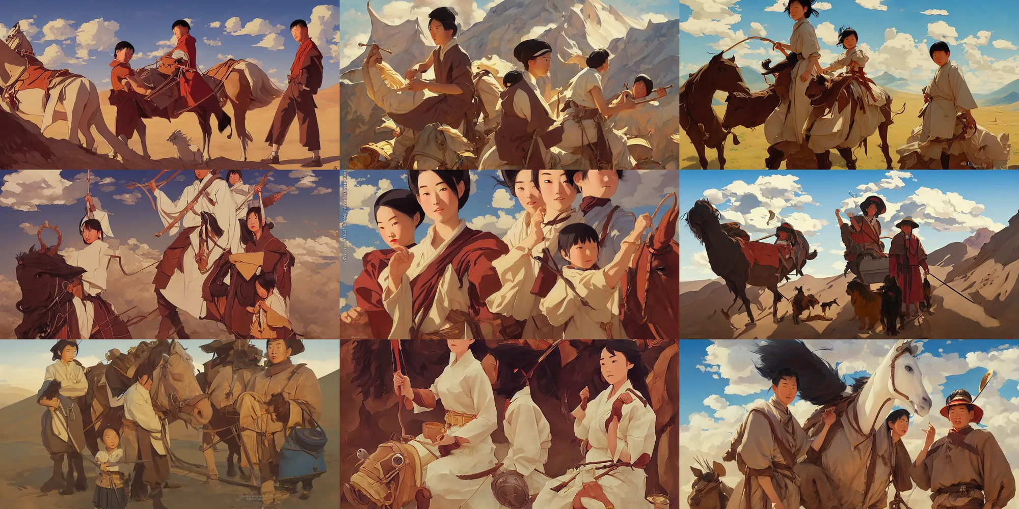 Prompt: mongolia, in the style of studio ghibli, j. c. leyendecker, greg rutkowski, artem