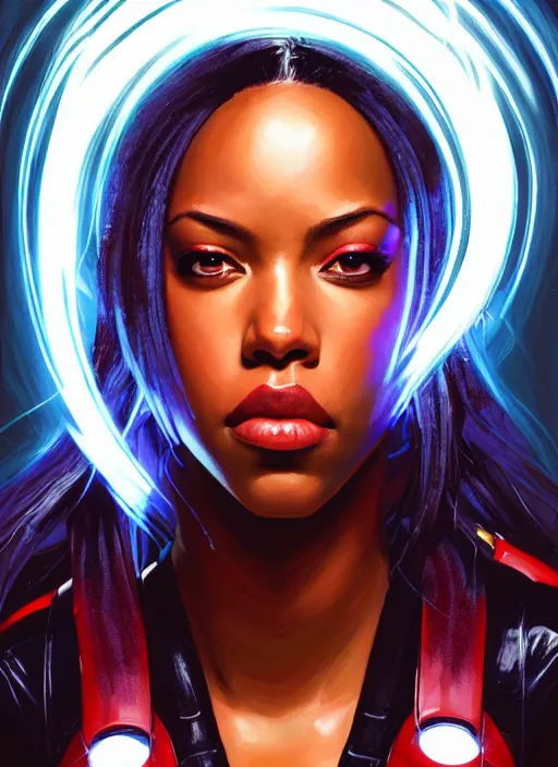 Prompt: portrait of apex legends aaliyah haughton, x - men, storm, elegant, electricity archs, lightning strikes, rippling electromagnetic, highly detailed, digital painting, artstation, glamor pose, concept art, smooth, sharp focus, illustration, art by artgerm and greg rutkowski, artey freytag