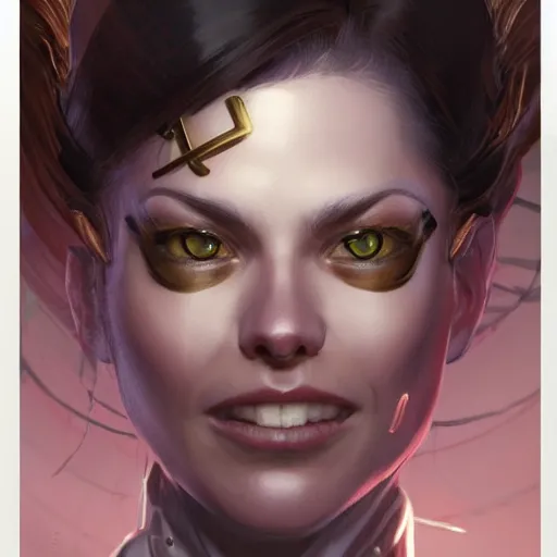 Prompt: Portrait of a stylish female space pirate, dark-hair, golden eyes, androgynous tailored clothes, delicate features, teasing smile, face visible, artstation, graphic novel, art by stanley artgerm and greg rutkowski and peter mohrbacher,