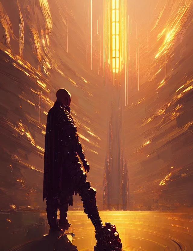 Image similar to futuristic priest, reflective chrome armor, super intricate gold ornaments artwork by tooth wu and wlop and alena aenami and greg rutkowski