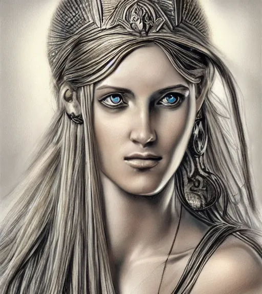 Prompt: drawing of the beautiful greek goddess aphrodite, arrow warrior, fantasy art, hyper realistic, amazing detail, in the style of robert rutkowski