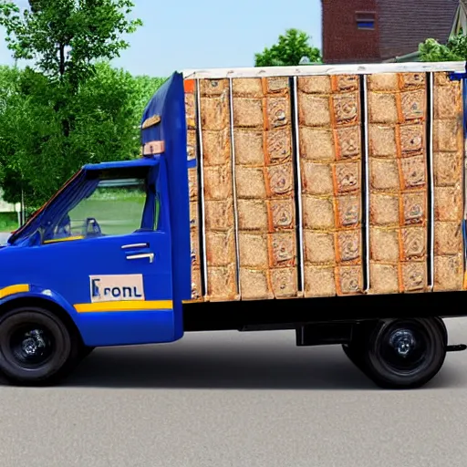 Image similar to mail man driving a mail van filled with potatoes in pittsburgh real life, 8 k, 4 k uhd, realistic, hyper realistic, super detailed, very detailed, detailed