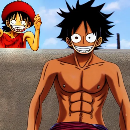 Image similar to ultra realistic monkey d luffy from one piece using gear 5