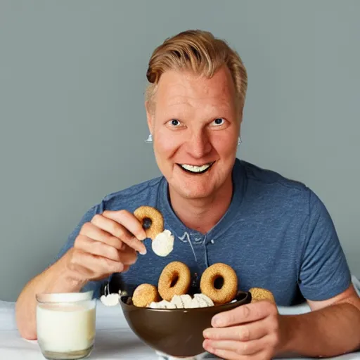 Image similar to promotional shot of erling haaland eating cereal,