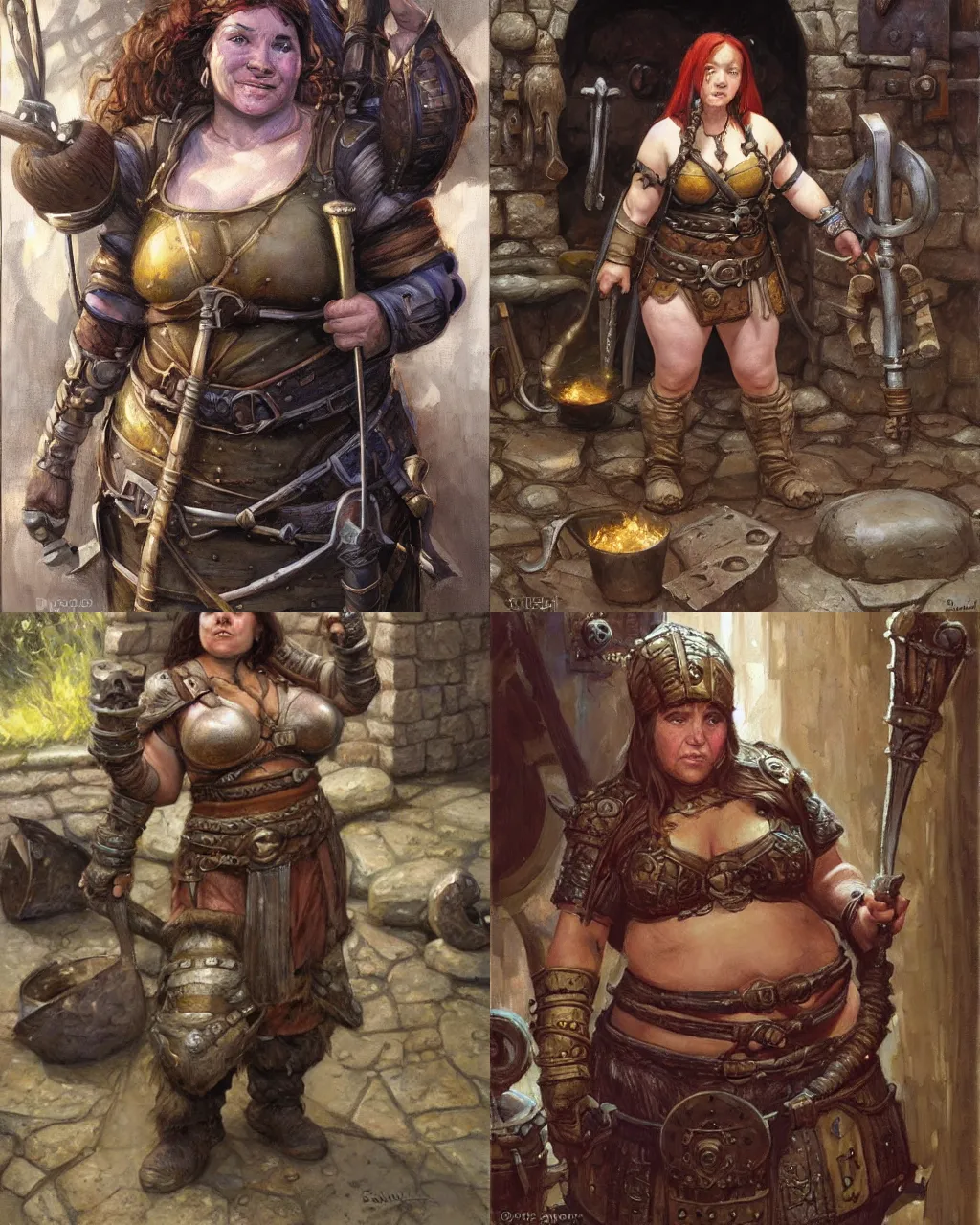 Prompt: female dwarven blacksmith, chubby short stature | by donato giancola | d&d |