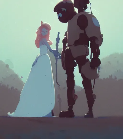 Image similar to a princess and a prince standing face to face by atey ghailan, by greg rutkowski, by greg tocchini, by james gilleard, by joe fenton, by kaethe butcher, dynamic lighting, gradient light blue, brown, blonde cream and white color scheme, grunge aesthetic