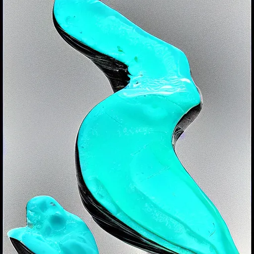 Image similar to a small turquoise color liquid water sculpture is a corvette, hybrid, viscous, reflective, monochromatic, digital art