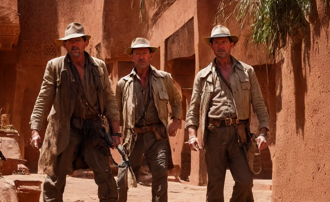 Prompt: Indiana Jones in Marrakesh, dynamic dramatic shot, cinematic angle, 8k quality, award winning photograph.