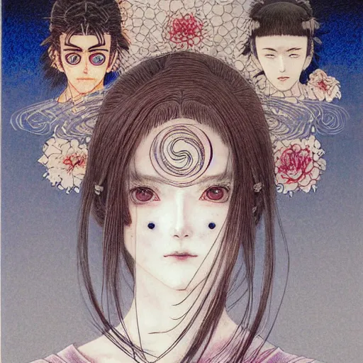 Image similar to prompt: Fragile looking character soft light portrait face drawn by Takato Yamamoto and Katsuhiro Otomo, tattooed face, inspired by Sailor Moon anime, alchemical objects on the side, soft light, intricate detail, intricate gouache painting detail, sharp high detail, manga and anime 2010