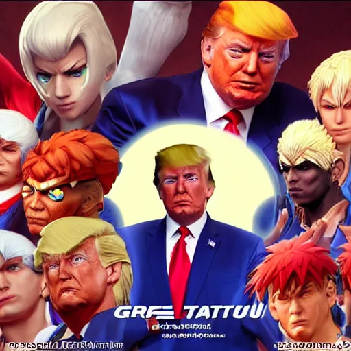 Image similar to donald trump as a street fighter character, cg animation, capcom, realistic, character select portrait, by artgerm, greg rutkowski, alphonse mucha, 3 d