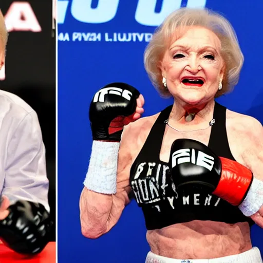 Prompt: betty white boxing stepen hawking ufc octagon mma