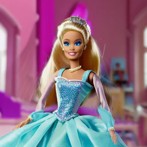 Image similar to barbie and the diamond castle live action remake, 4 k, film still, live action, realistic, human, actress