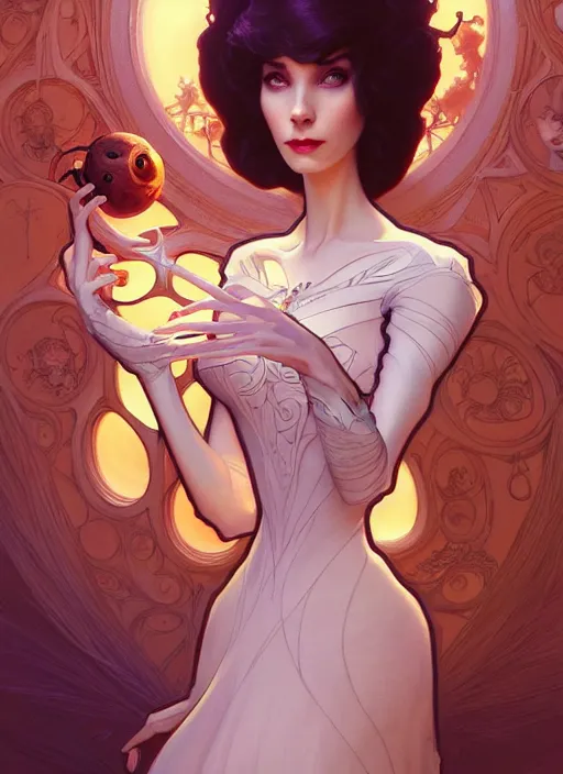 Image similar to sally from nightmare _ before _ christmas, intricate, elegant, highly detailed, my rendition, digital painting, artstation, concept art, smooth, sharp focus, illustration, art by artgerm and greg rutkowski and alphonse mucha and uang guangjian and gil elvgren and sachin teng, symmetry!!