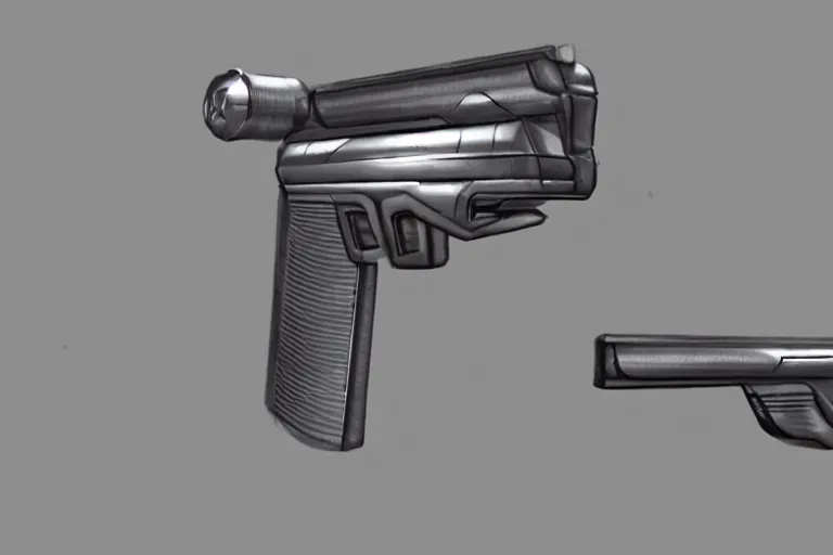 Image similar to Concept art of a futuristic luger pistol
