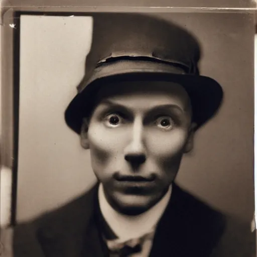 Image similar to A photograph portrait of Jerma985 wearing a pork-pie-hat in the early 1920s, taken in the early 1920s, grainy, taken on a early 1900s Kodak Camera, realistic, hyperrealistic, very realistic, highly detailed, very detailed, extremely detailed, detailed, digital art, trending on artstation