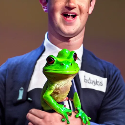 Image similar to mark zuckerberg holding a frog