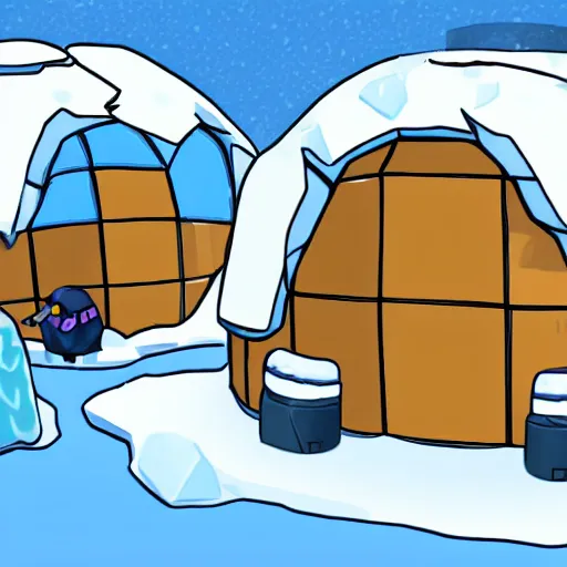 Prompt: a swat team raid of a club penguin igloo