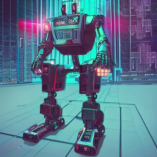 Image similar to cyberpunk giga - chad - robot - donald trump, sharp lines, digital, artstation, colored in