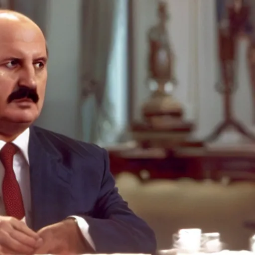 Image similar to Alexander Lukashenko in Scarface, cinematic still