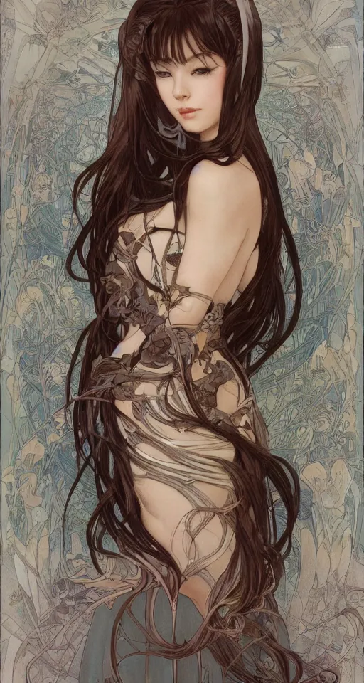 Image similar to 3/4 body portrait of the neko princess by artgerm and H R Giger and alphonse mucha, HD, full body cat concept, soft cat, Human body with cat features, beautiful princess, perfect face, perfect body, 10/10 would dream again, fantasy, intricate, elegant, highly detailed, digital painting, artstation, concept art, smooth, sharp focus, illustration, ray tracing, 4k realistic 3d rendered portrait, soft shading, soft colors, relaxed colors, hyperdetailed, wide angle lens, fantasy