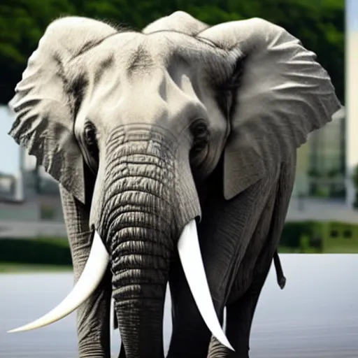 Prompt: elon musk as an elephant huge elephant tusks growing out of his mouth