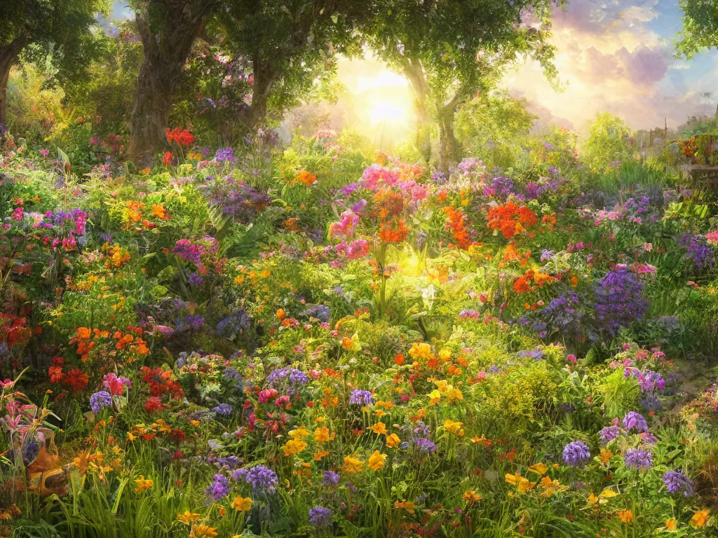 sunlight study, wildflower garden, art nouveau, by jan | Stable ...