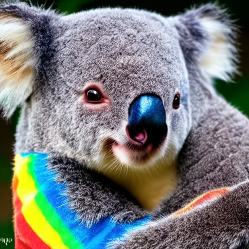 Prompt: rainbow furred koala