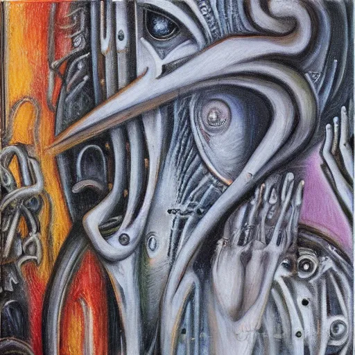 Prompt: abstract oil painting of a pastel texture, hr giger