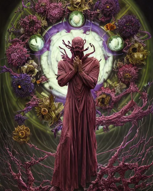 Image similar to the platonic ideal of flowers, rotting, insects and praying of cletus kasady ultimate carnage thanos dementor wild hunt doctor manhattan chtulu nazgul mandala davinci, d & d, fantasy, ego death, detailed, intricate, hyperrealism, intense, scary, decay, dmt, art by artgerm and greg rutkowski and alphonse mucha