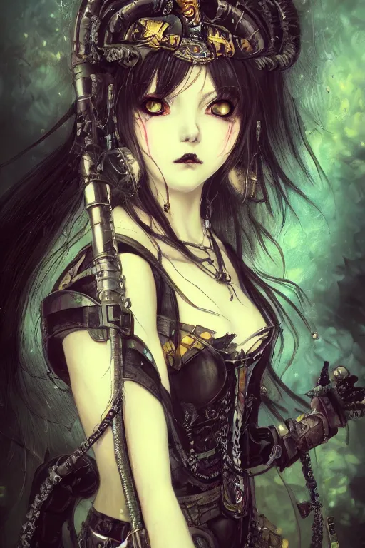 Image similar to portrait of beautiful young gothic anime maiden, cute. cyberpunk, Warhammer, highly detailed, artstation, illustration, art by Gustav Klimt