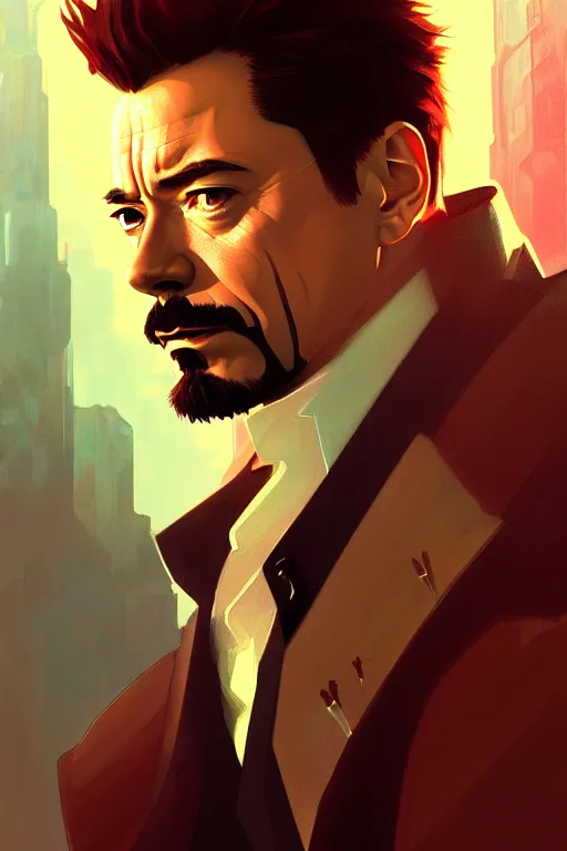 Prompt: a portrait of tony stark, fantasy, sharp focus, intricate, elegant, digital painting, artstation, matte, highly detailed, concept art, illustration, ambient lighting, art by ilya kuvshinov, artgerm, alphonse mucha, and greg rutkowski