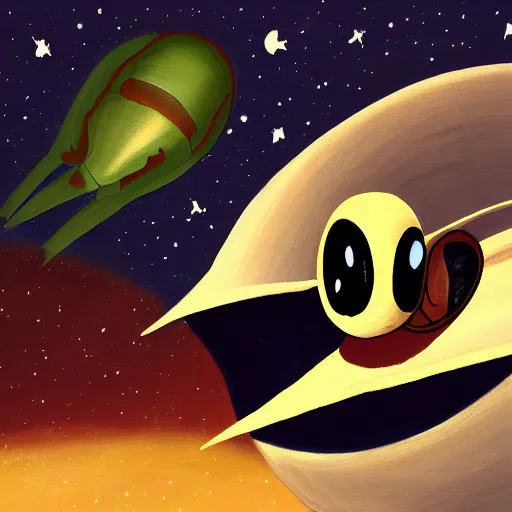 Image similar to painting of space ship in orbit around a planet, shell, carapace, insect, bug, beatle, hollow knight