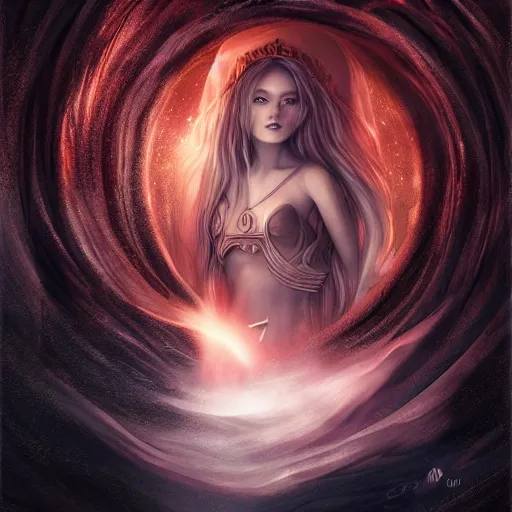 Prompt: Viking princess inside a black hole. Realistic live action by Anna dittmann